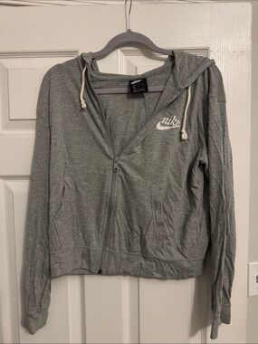 Nike Women's Light Gray Zip-Up Hooded Sweatshirt